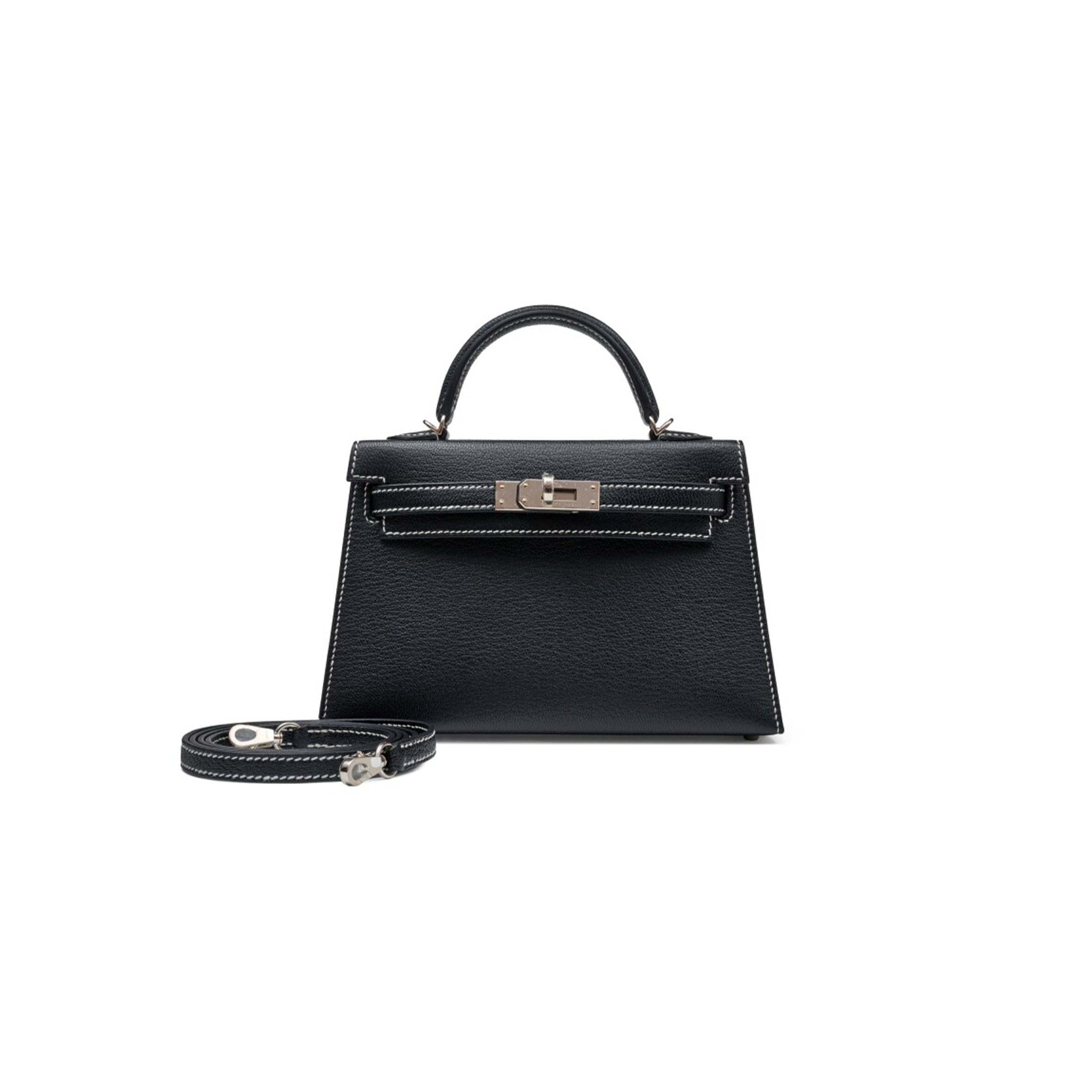 HERMÈS MASTER BLACK AND ROUGE DE COEUR BI-COLOR CHÈVRE MYSORE MINI KELLY II PALLADIUM HARDWARE (19*12*5.5cm)